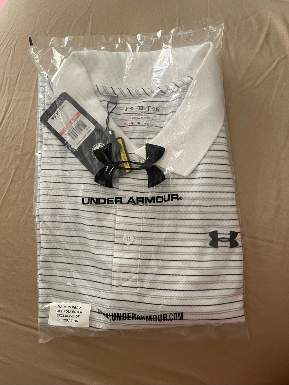 Under Armour White Polo with Thin Black Stripes